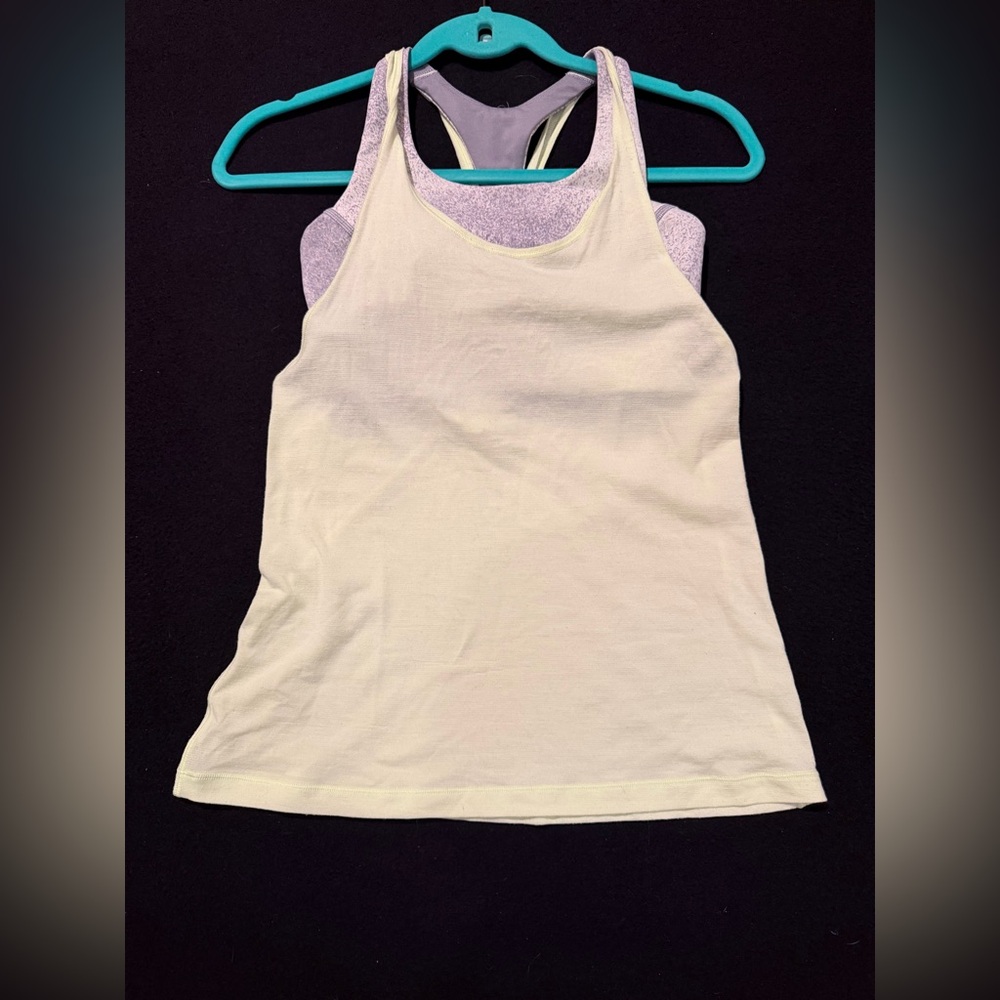 Lululemon Twist and Toil Tank Top Built-in Sports Bra Grey Neon Yellow Size 4‎